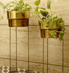 Gold Planter with Stand S/2