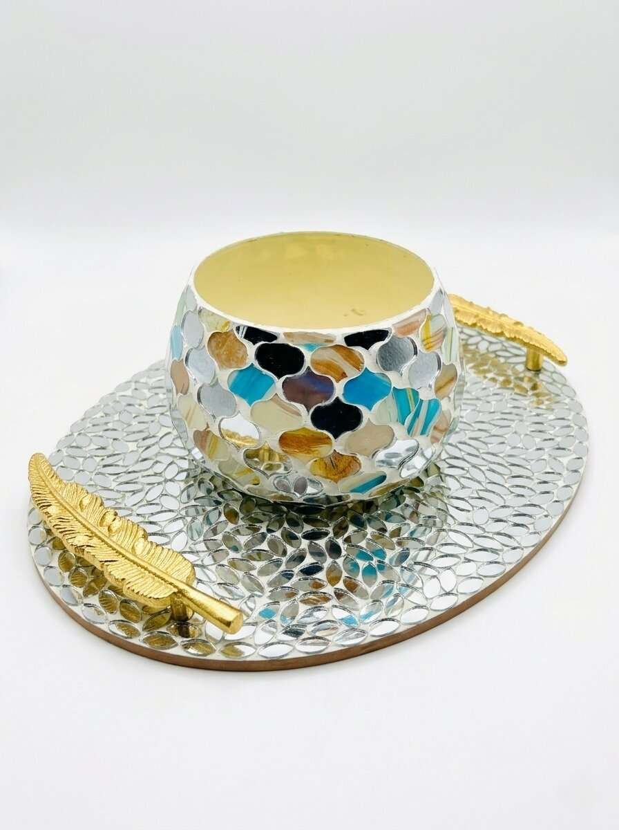 Decorative Mosaic Tray with Votive.