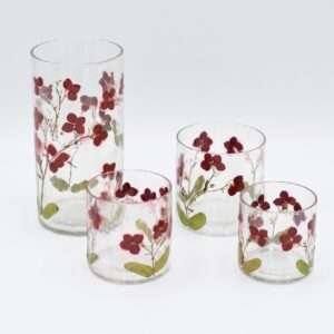 Glass Votive Set of 4 with flowers enameled