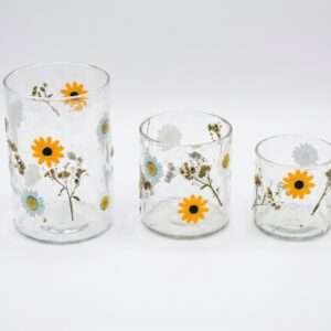 Glass Votives Set of 3 with Flowers Enameled