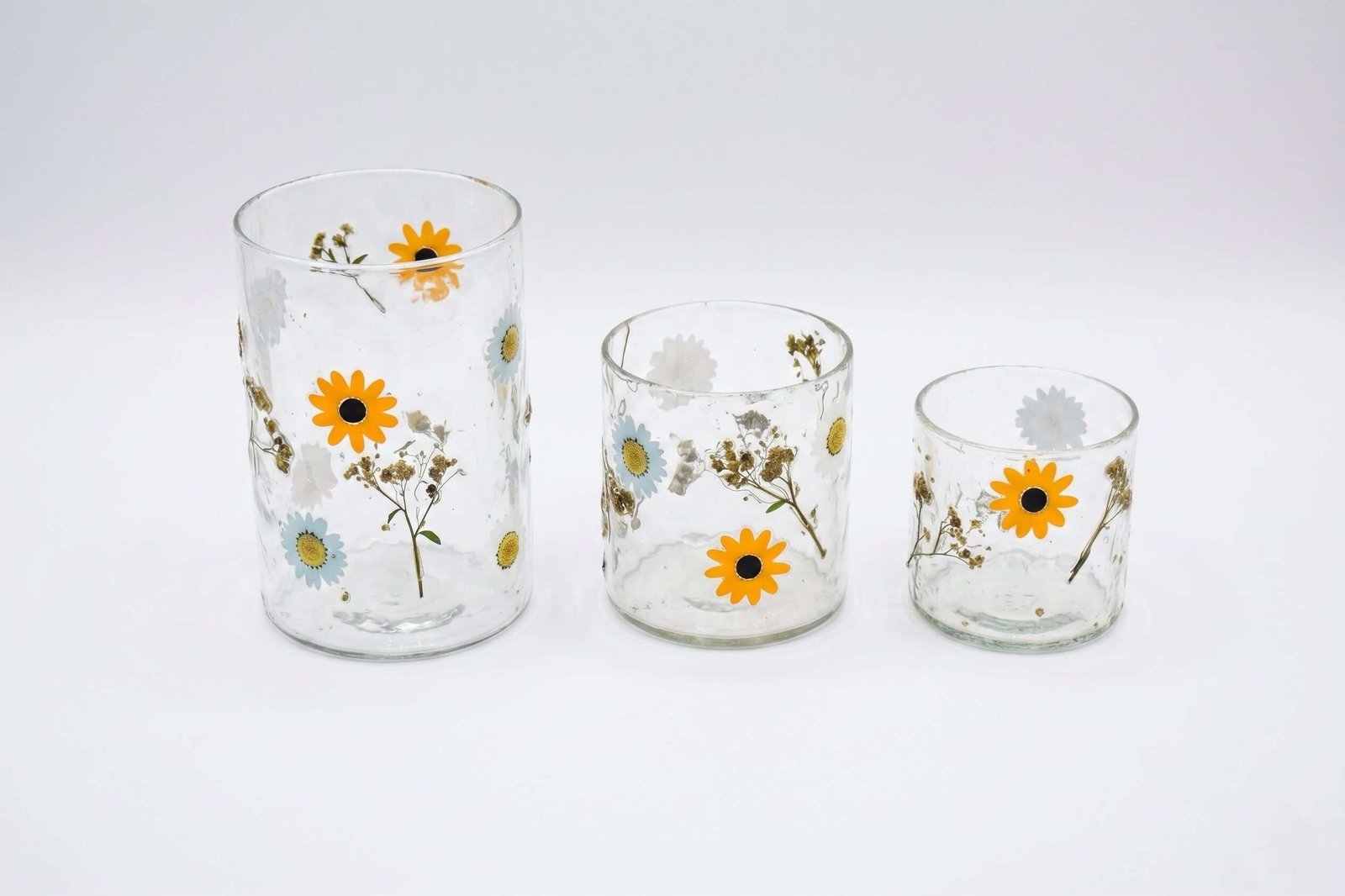Glass Votives Set of 3 with Flowers Enameled